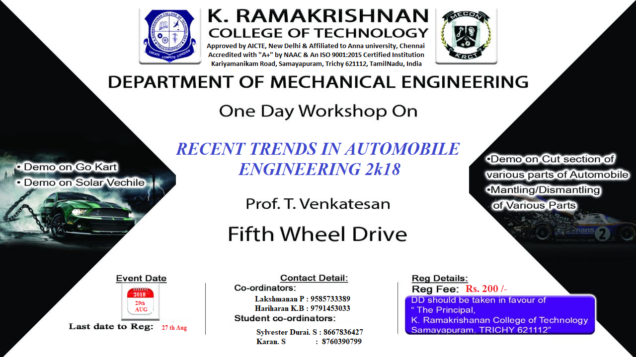 One Day Workshop on Recent Trends in Automobile Engineering 2k18